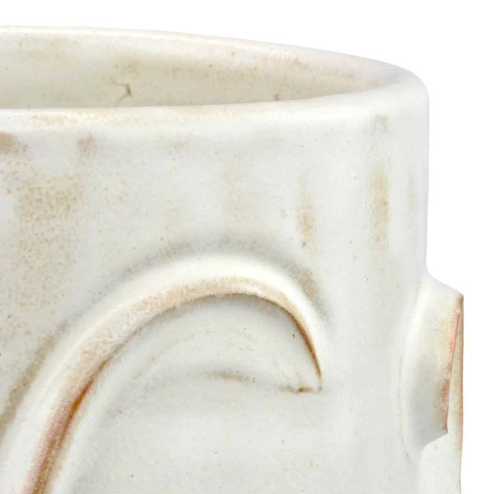 Additional product image of the Poet Medium Vase highlighting its hand-thrown terracotta form and pale finish.