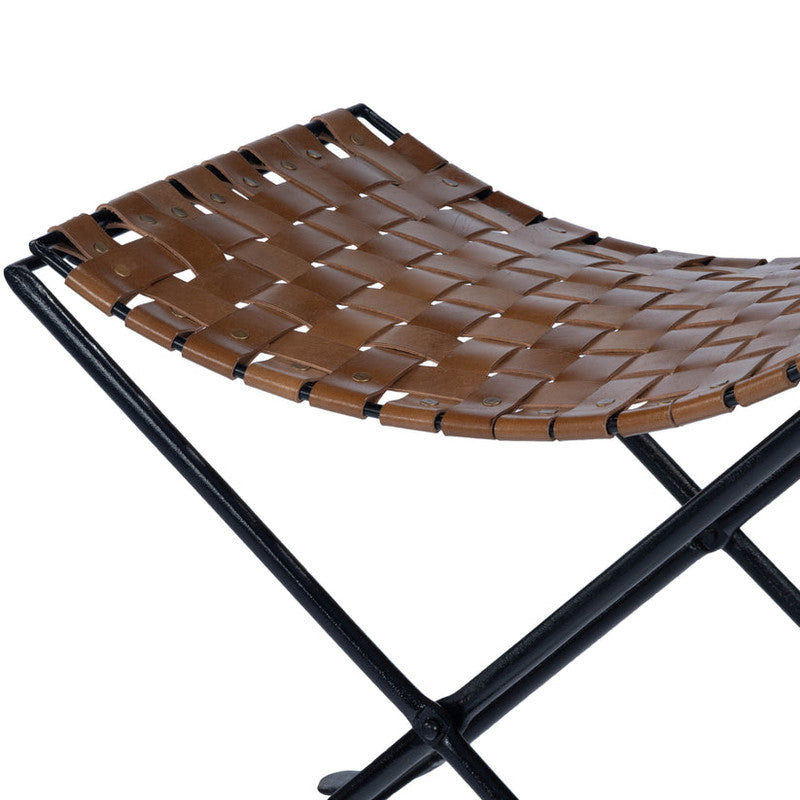 Additional view of The Pascal Leather Stool emphasizing surface texture, color, and material detail.