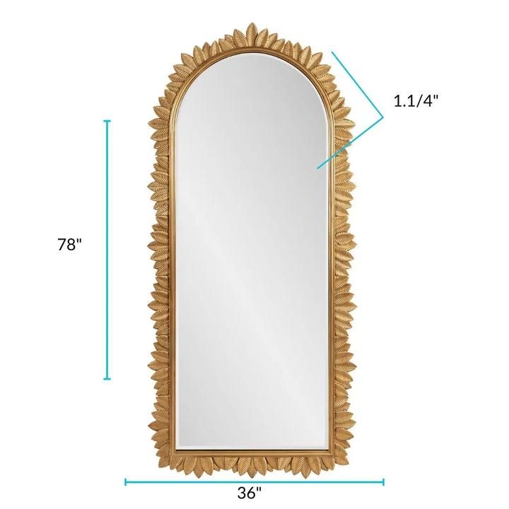 Additional product image of the Palmette Arch Mirror with layered leaf detail around the gold frame.