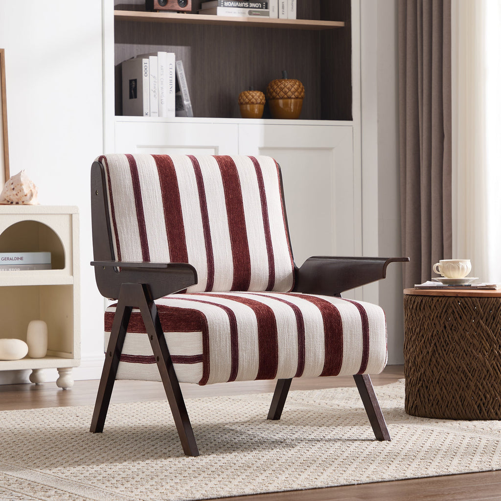 The Odette Accent Chair | Burgundy & Ivory Stripe