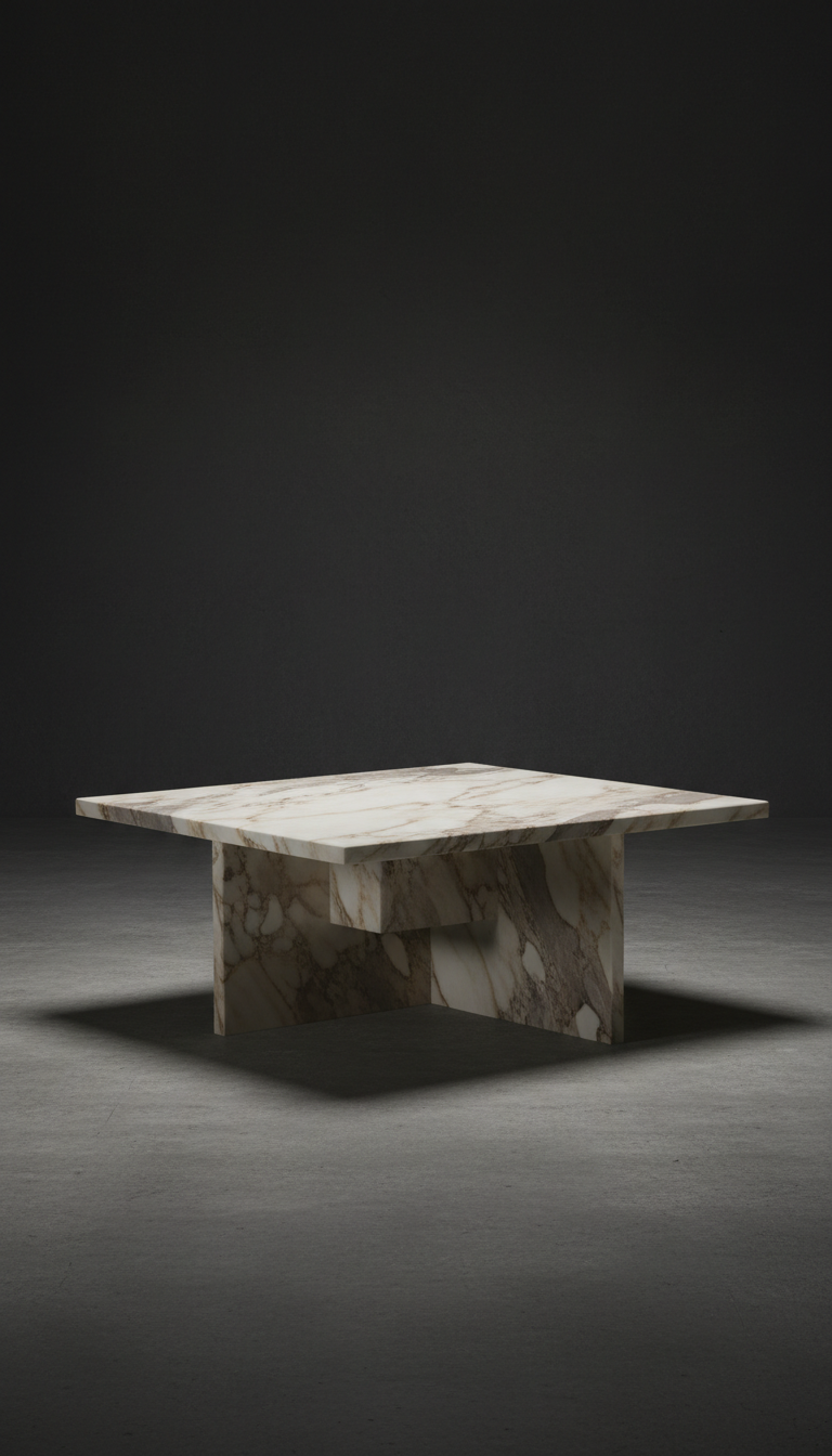 Architectural marble coffee table with monolithic base