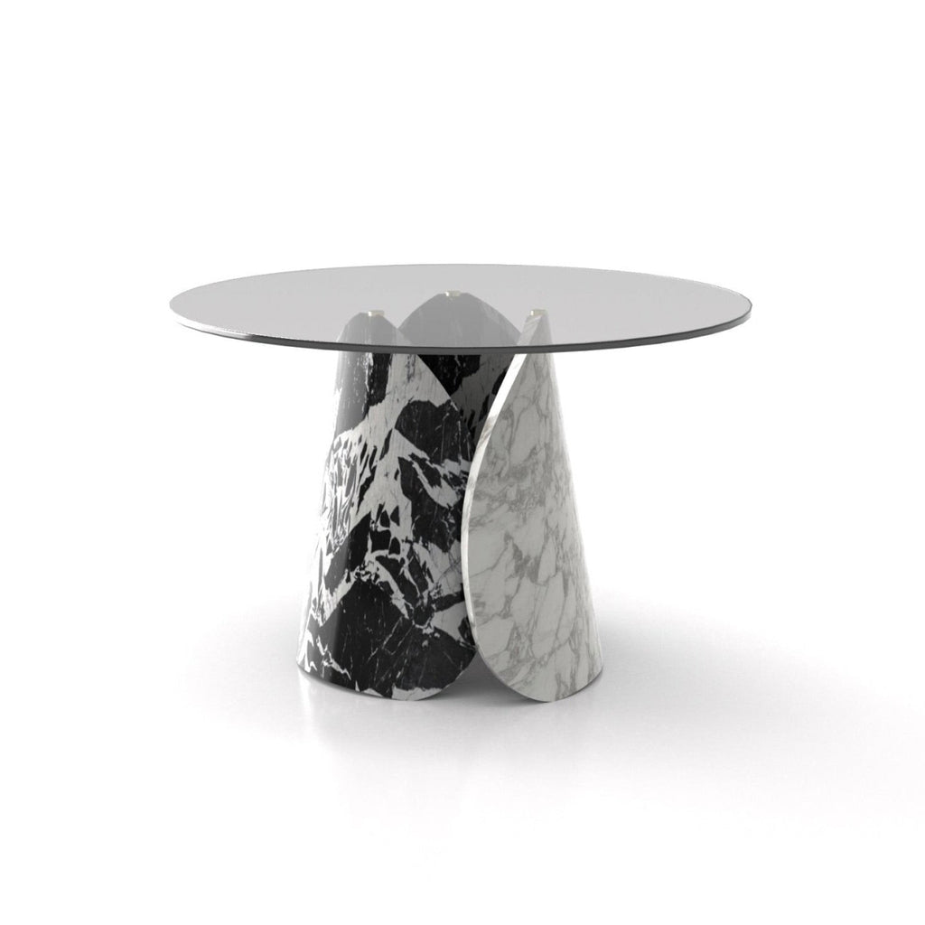 The Lotus Dining Table | Sculptural Marble & Black Glass