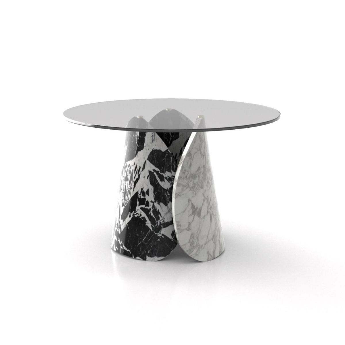 The Lotus Dining Table | Sculptural Marble & Black Glass