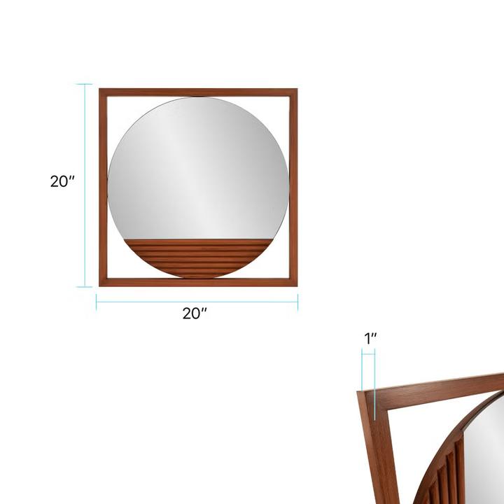 Additional view of the Louise Wood Mirror showing the compact 20-inch geometric form.