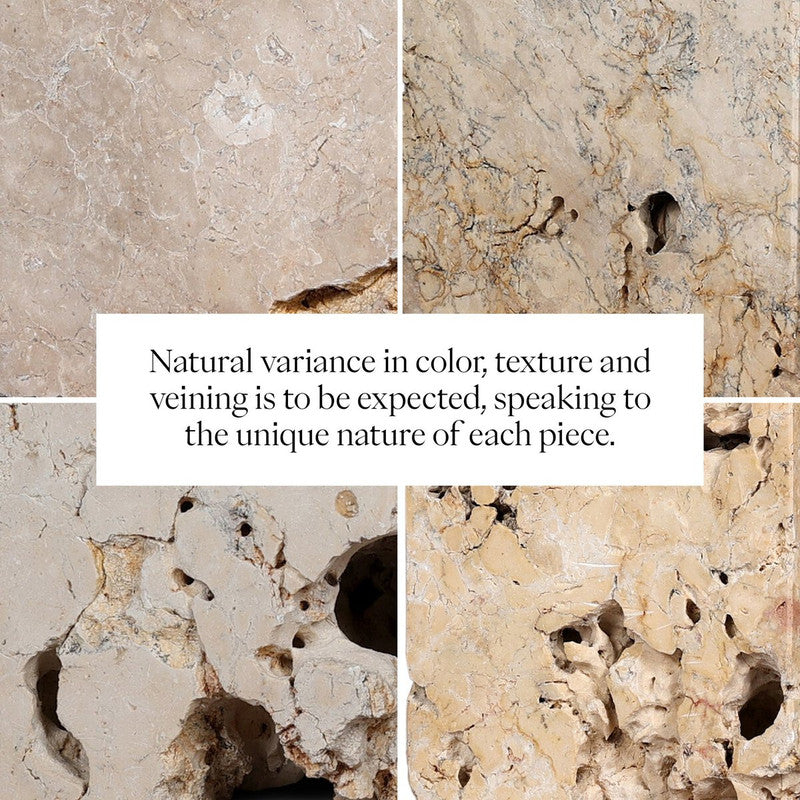 Additional view of The Palu Accent Table emphasizing its cream, tan, and copper-toned mineral variation.