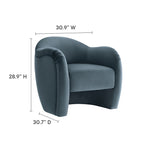 Dimension diagram of the Adeline Armchair showing 30.9 inches wide, 28.9 inches high, 30.7 inches deep