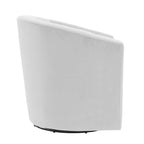 Rear three-quarter view of the Adeline Armchair in ivory velvet, showing tufted backrest and swivel base