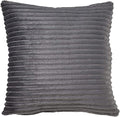 Square charcoal gray channel-ribbed faux fur throw pillow, front view