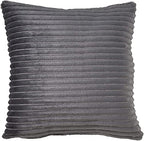 Square charcoal gray channel-ribbed faux fur throw pillow, front view