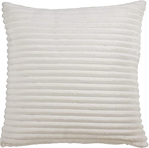 Square ivory channel-ribbed faux fur throw pillow, front view