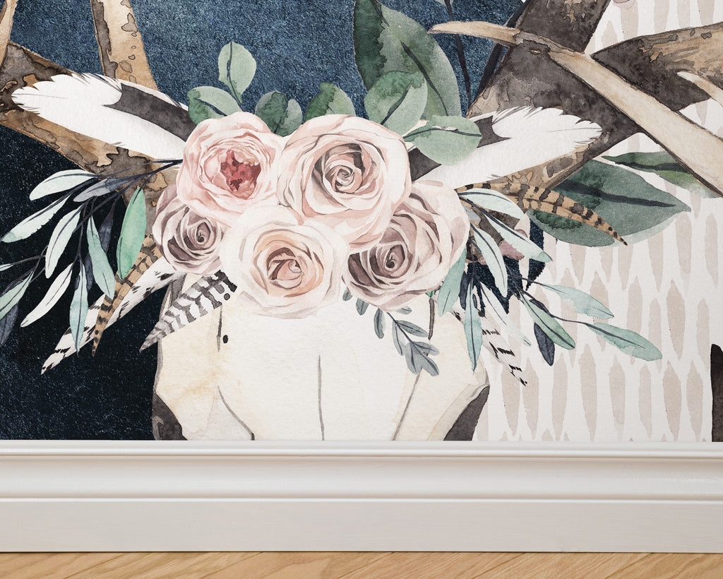 The Lawless Rose Wallpaper | Navy, Blush & Sage