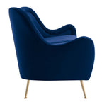 Side profile view of the Bernadette Sofa showing its sculptural scalloped arm and curved silhouette