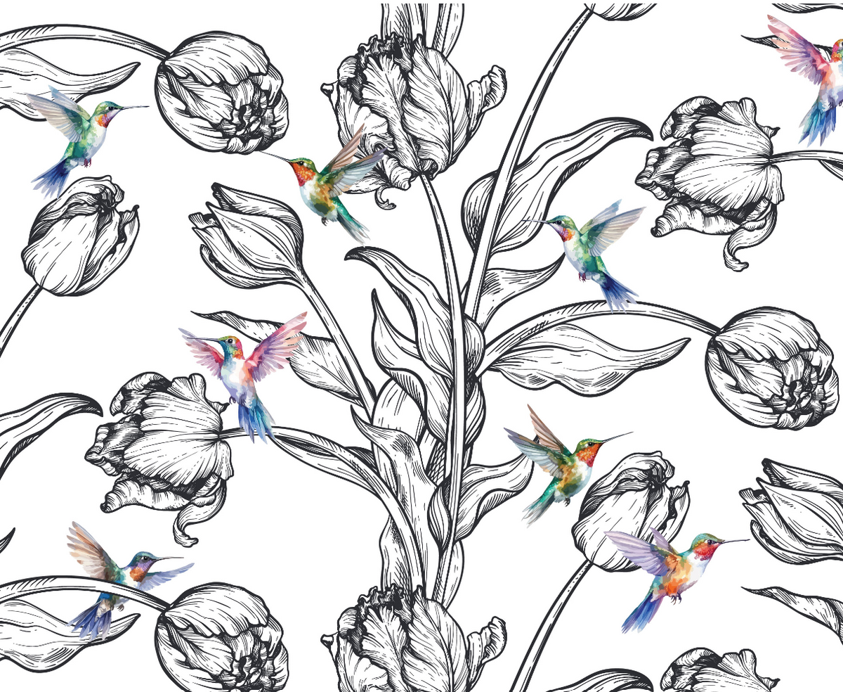 The Céleste Mural | Botanical Ink & Hummingbirds