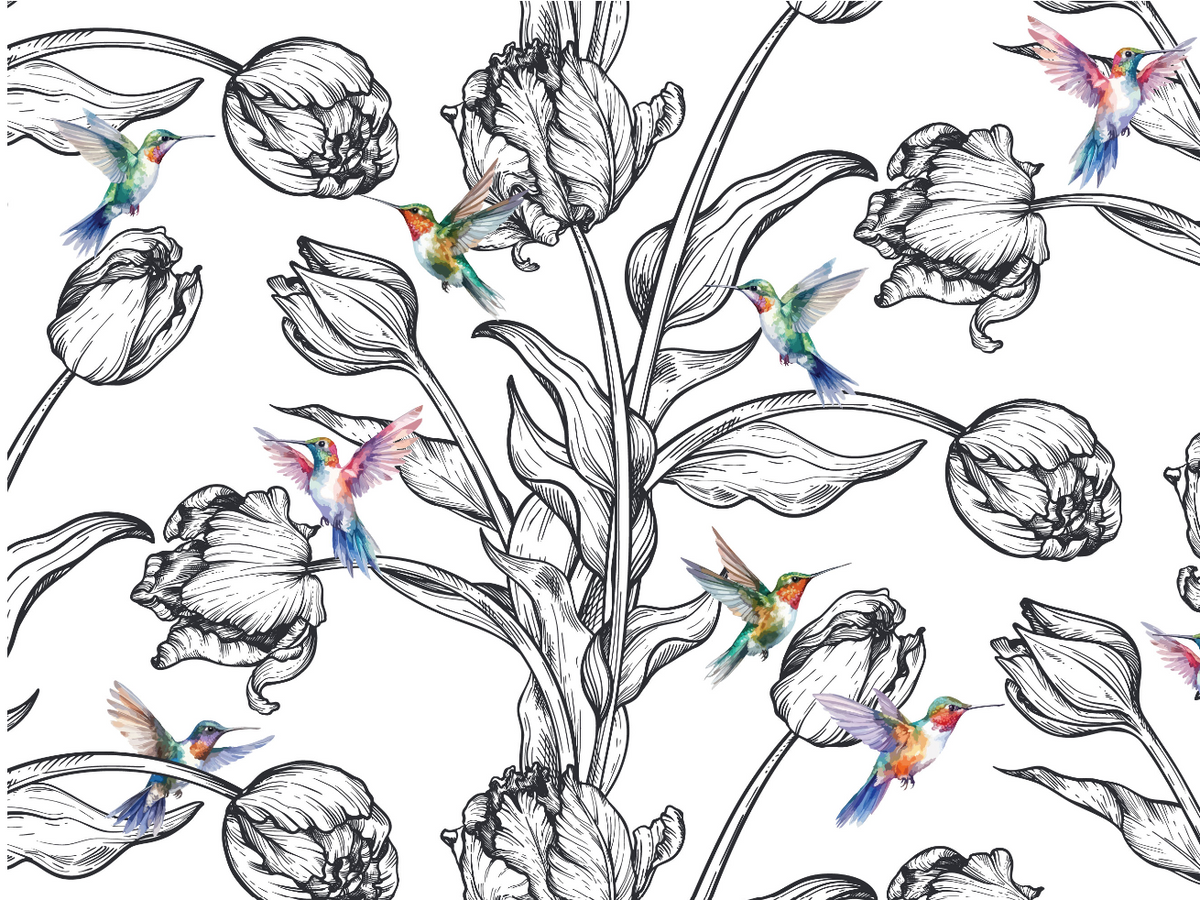 The Céleste Mural | Botanical Ink & Hummingbirds