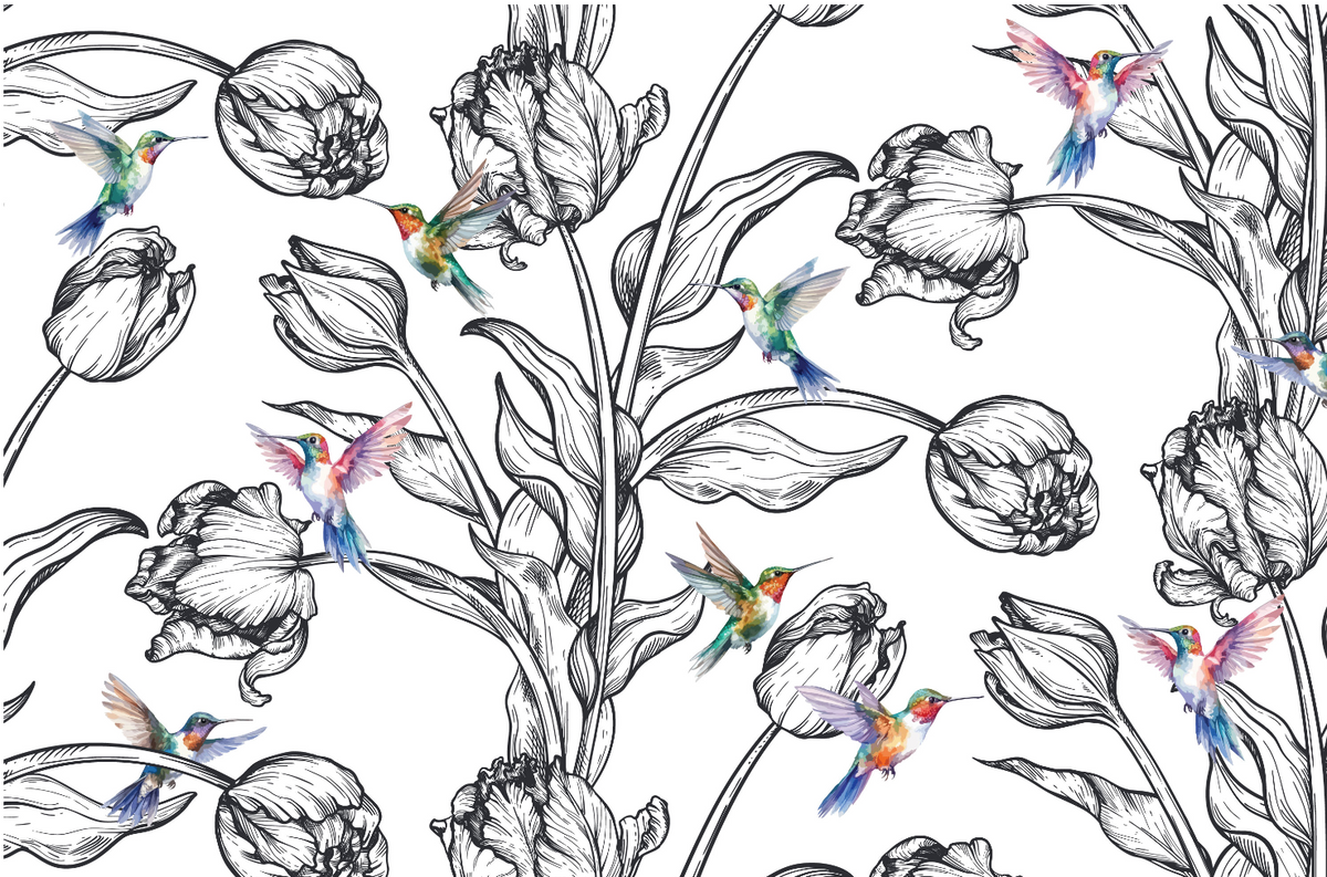 The Céleste Mural | Botanical Ink & Hummingbirds