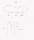 Technical drawing of the Céleste Console showing top-down and side-profile dimensions in inches and millimeters.