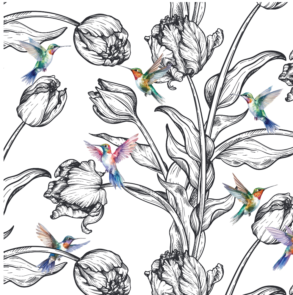 The Céleste Mural | Botanical Ink & Hummingbirds