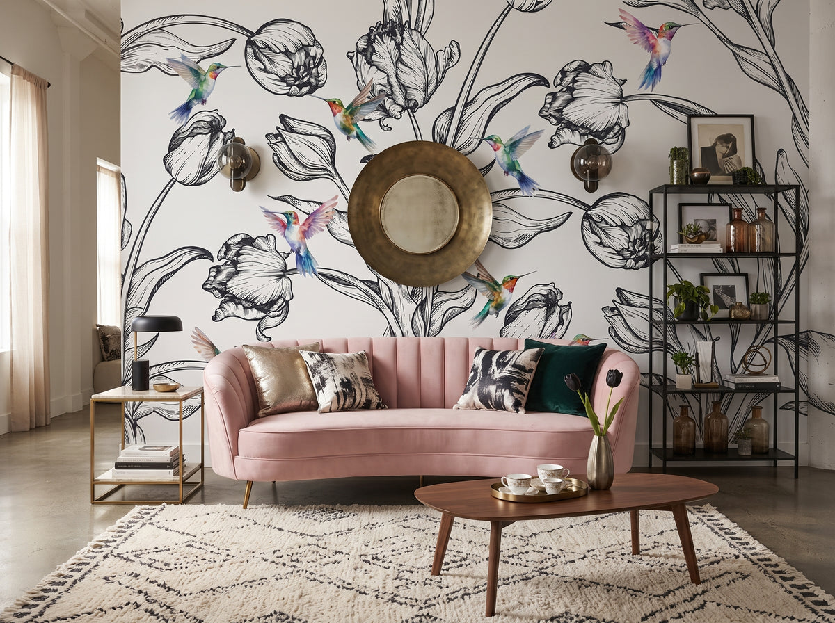 The Céleste Mural | Botanical Ink & Hummingbirds