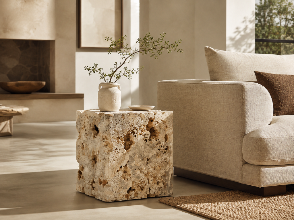 The Palu End Table — Romano Fosse Travertine — product view