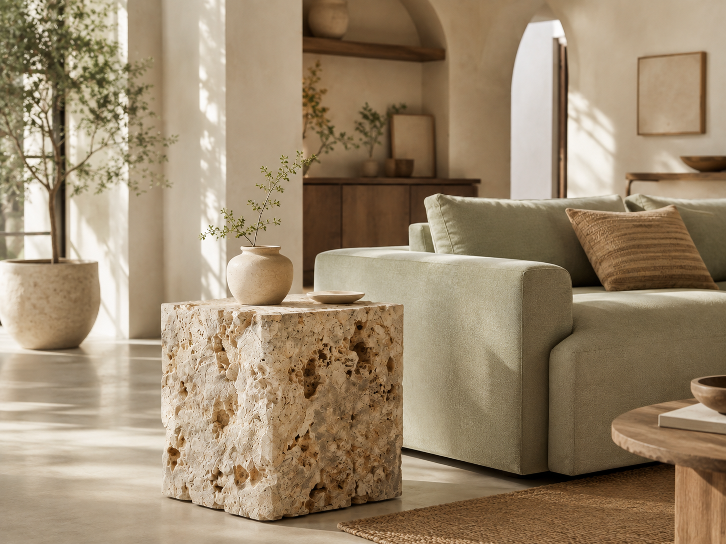The Palu End Table — Romano Fosse Travertine — chat gpt aug png