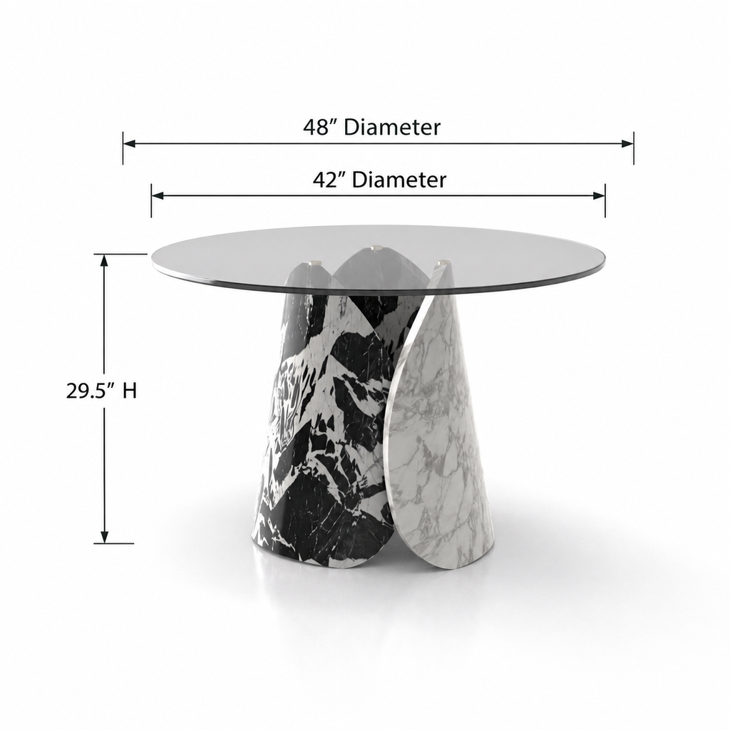 The Lotus Dining Table | Sculptural Marble & Black Glass
