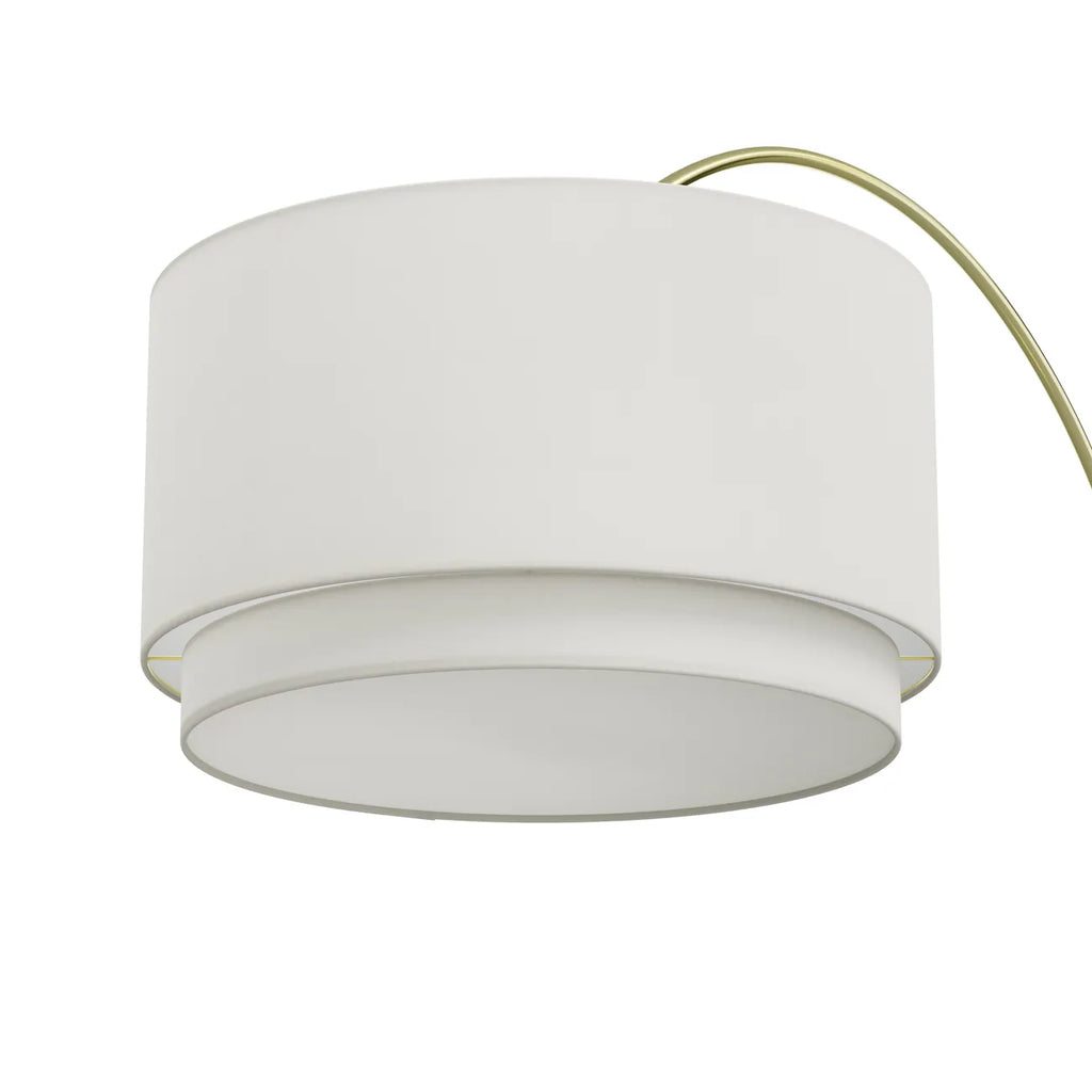 Close-up of the taut double-tier linen drum shade on the Constance Floor Lamp