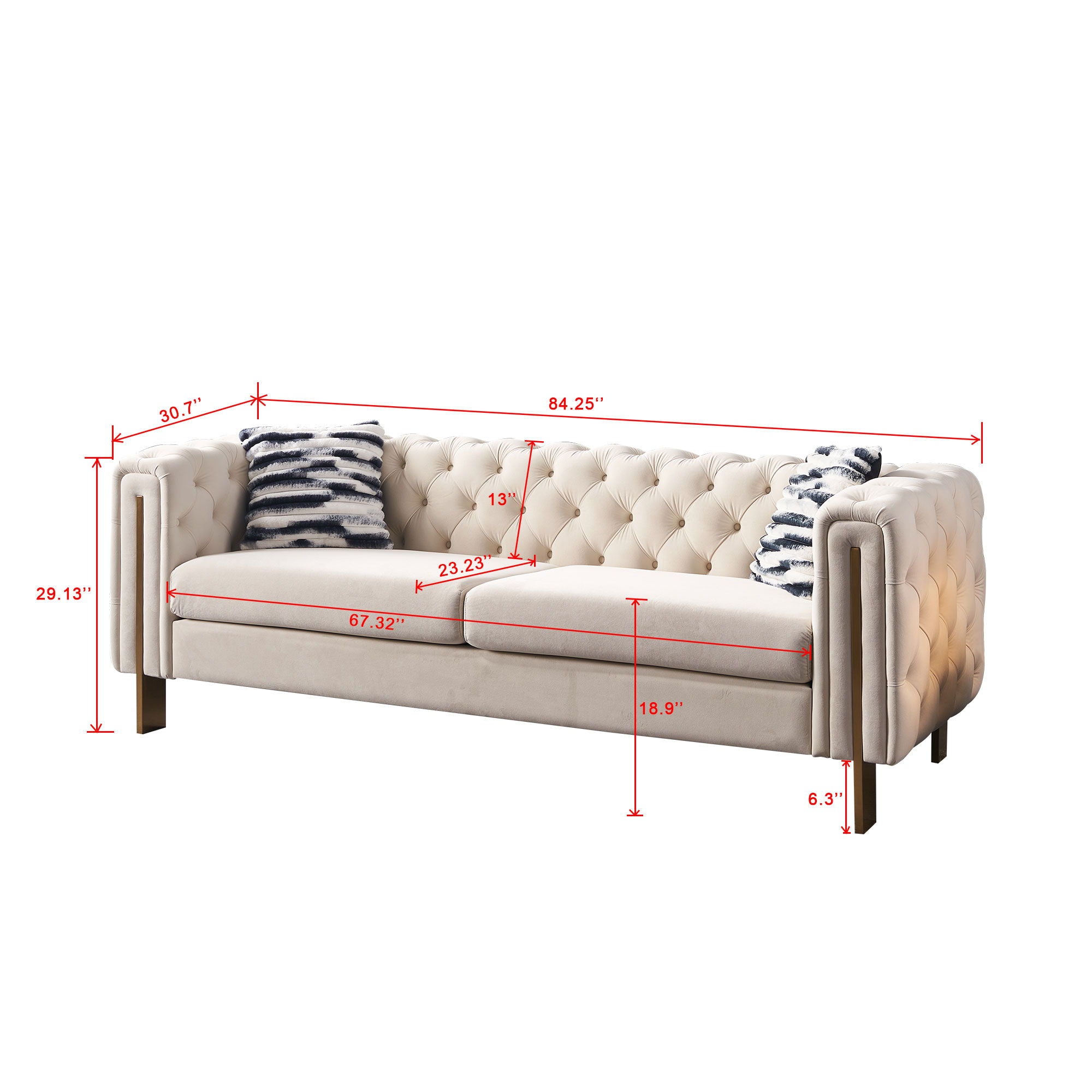 Criterion Sofa in Beige - Tuxedo Style - Measurments