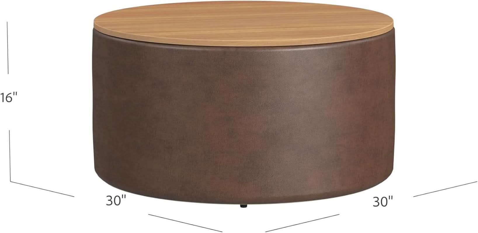 Architectural profile view of the Element storage ottoman featuring clean black dimension lines indicating its 30-inch width, 30-inch depth, and 16-inch height against a pure white background.