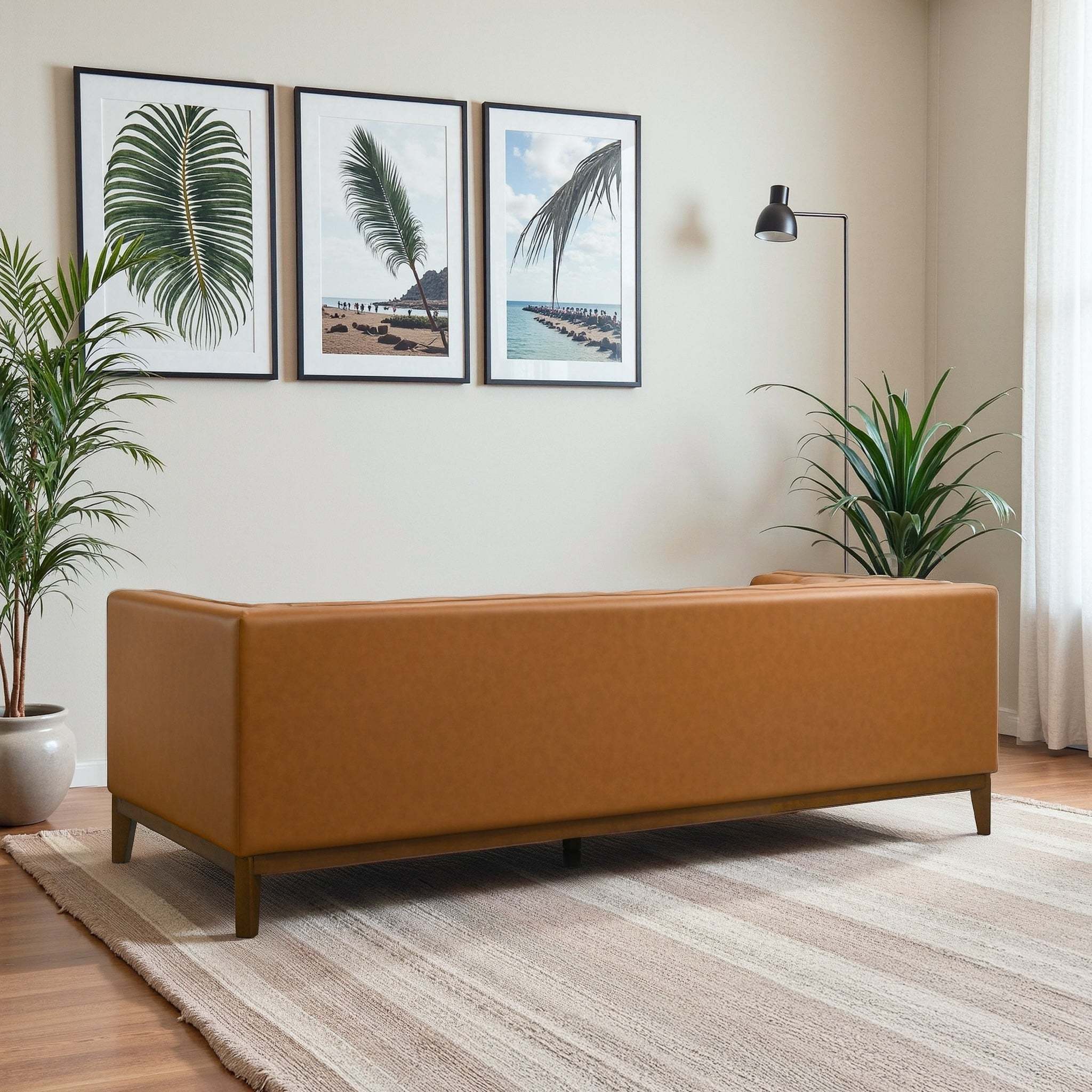 District Sofa - Tuxedo Cognac Vegan Leather - Back Angle