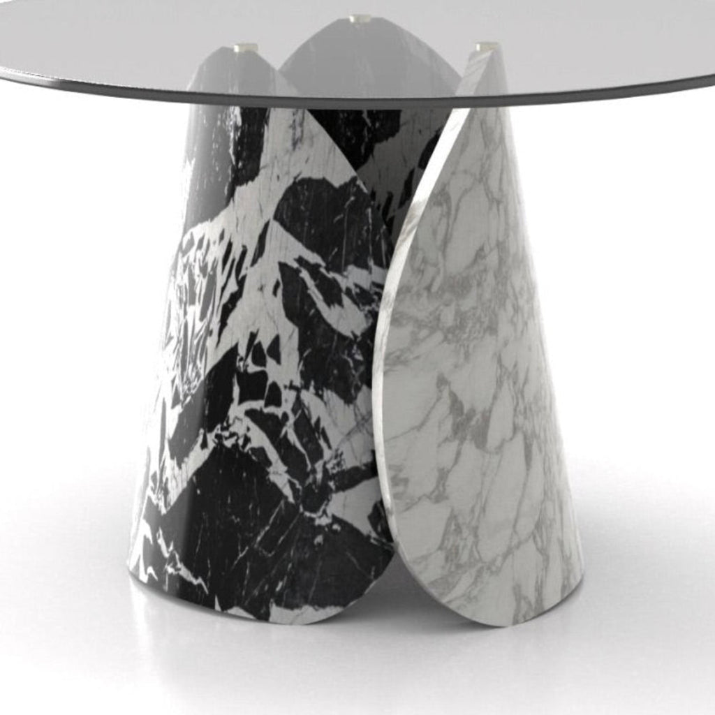 The Lotus Dining Table | Sculptural Marble & Black Glass