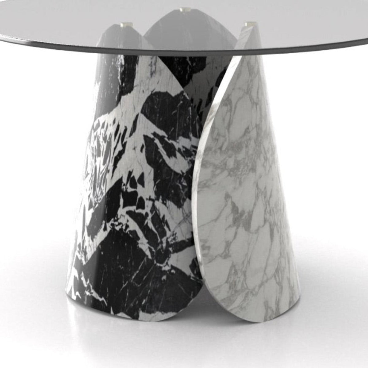 The Lotus Dining Table | Sculptural Marble & Black Glass
