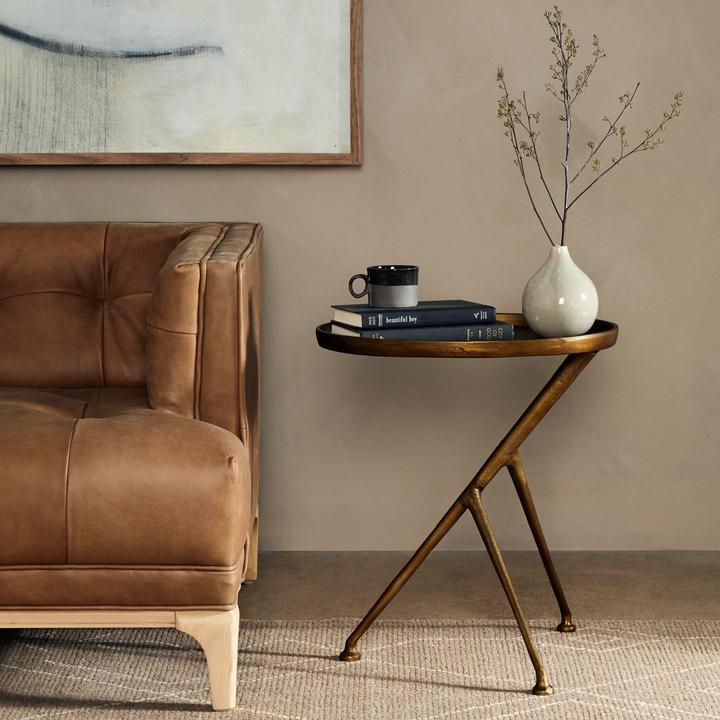 Additional view of the Arlette Tripod Accent Table emphasizing the compact footprint and lipped top.