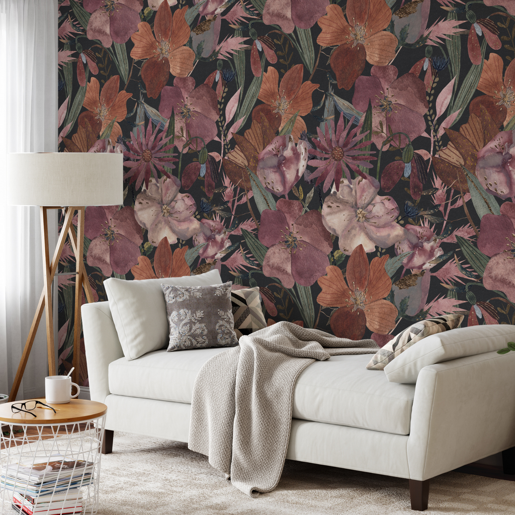 The Delphine Wallpaper | Midnight Painted Garden