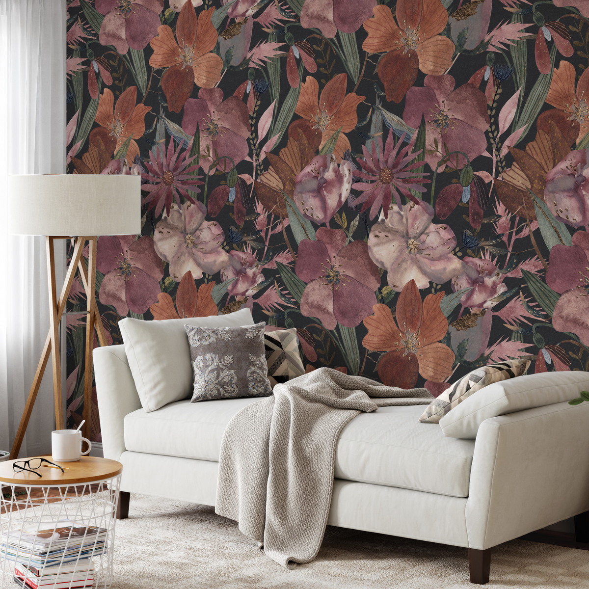 The Delphine Wallpaper | Midnight Painted Garden