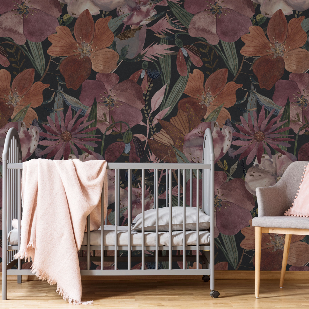 The Delphine Wallpaper | Midnight Painted Garden