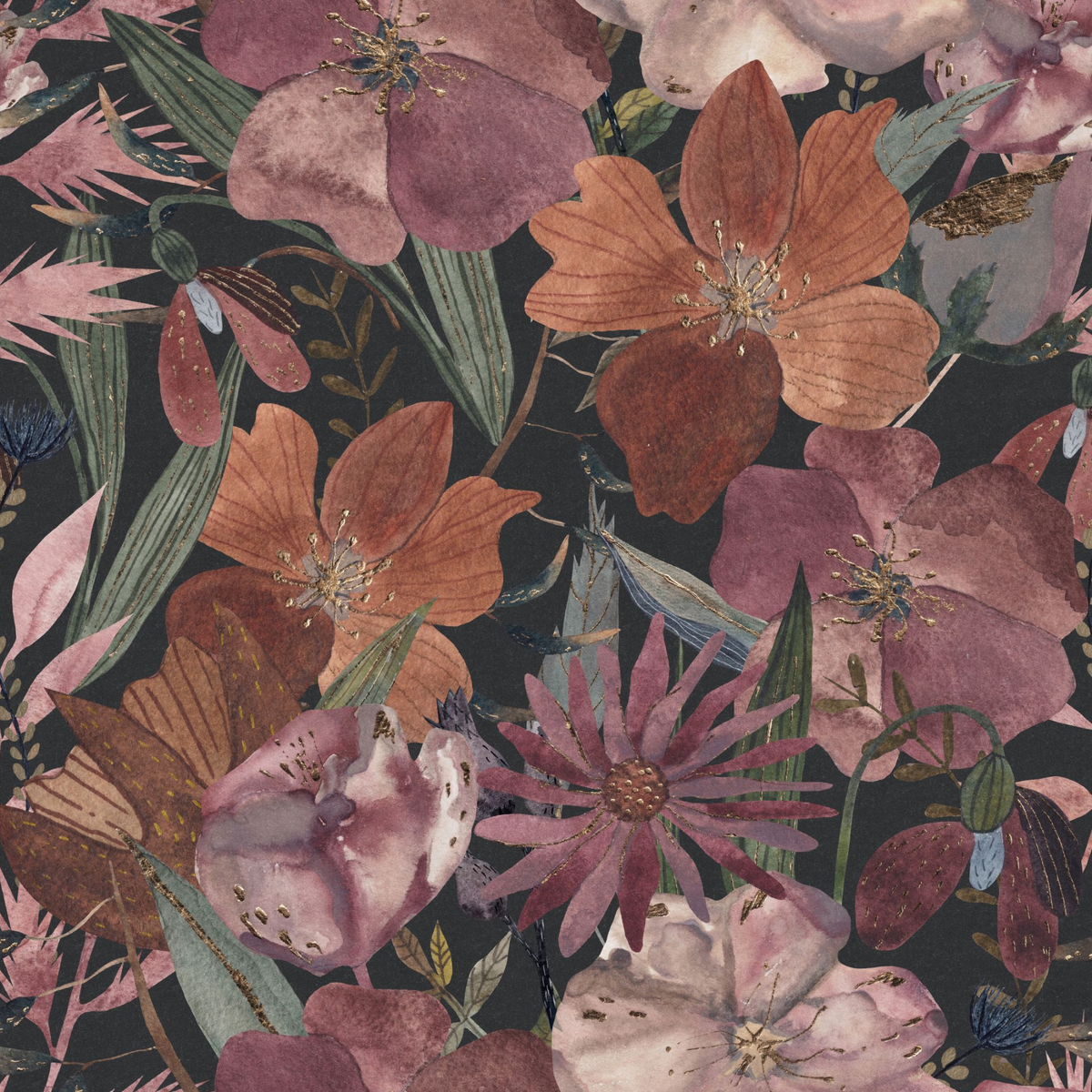 The Delphine Wallpaper | Midnight Painted Garden