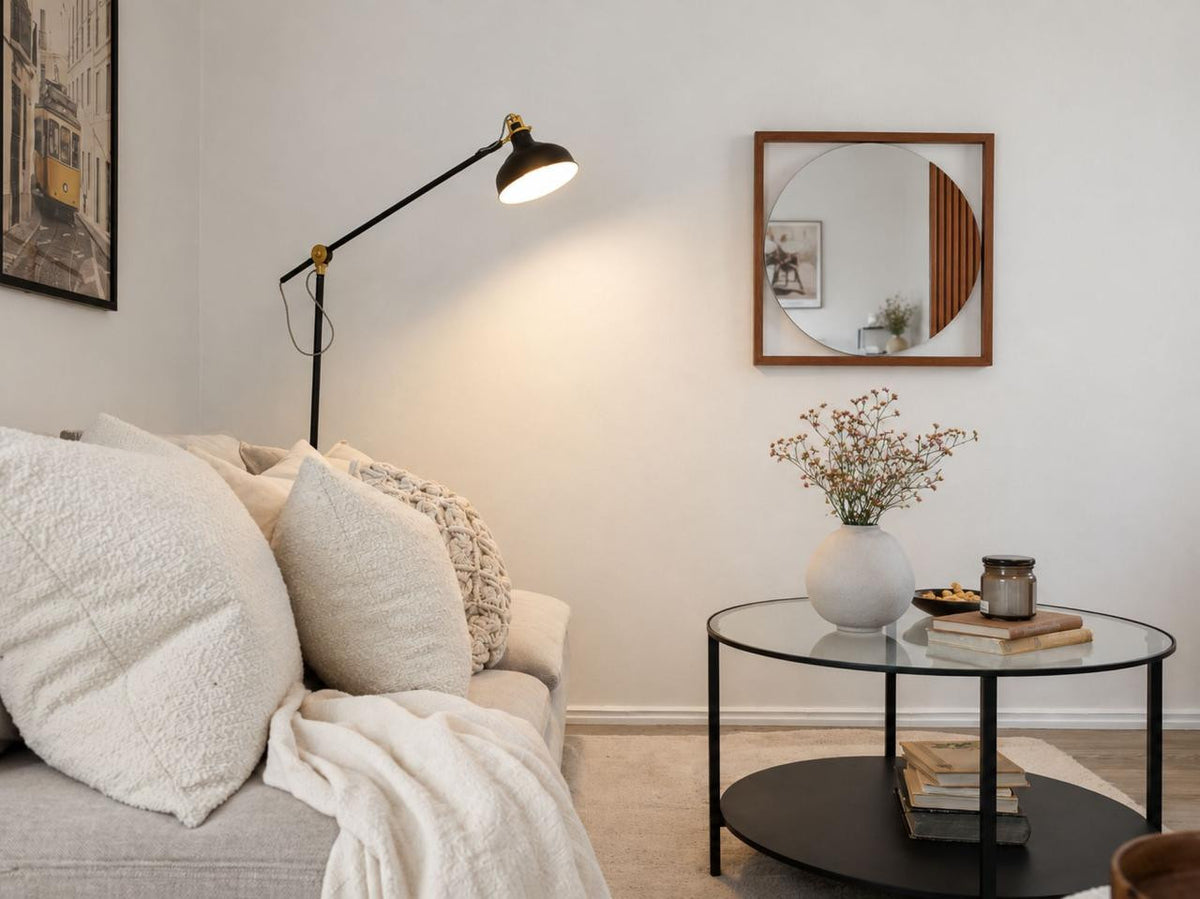 The Louise Wood Mirror in a second editorial interior setting, showing the piece in relation to surrounding furnishings.