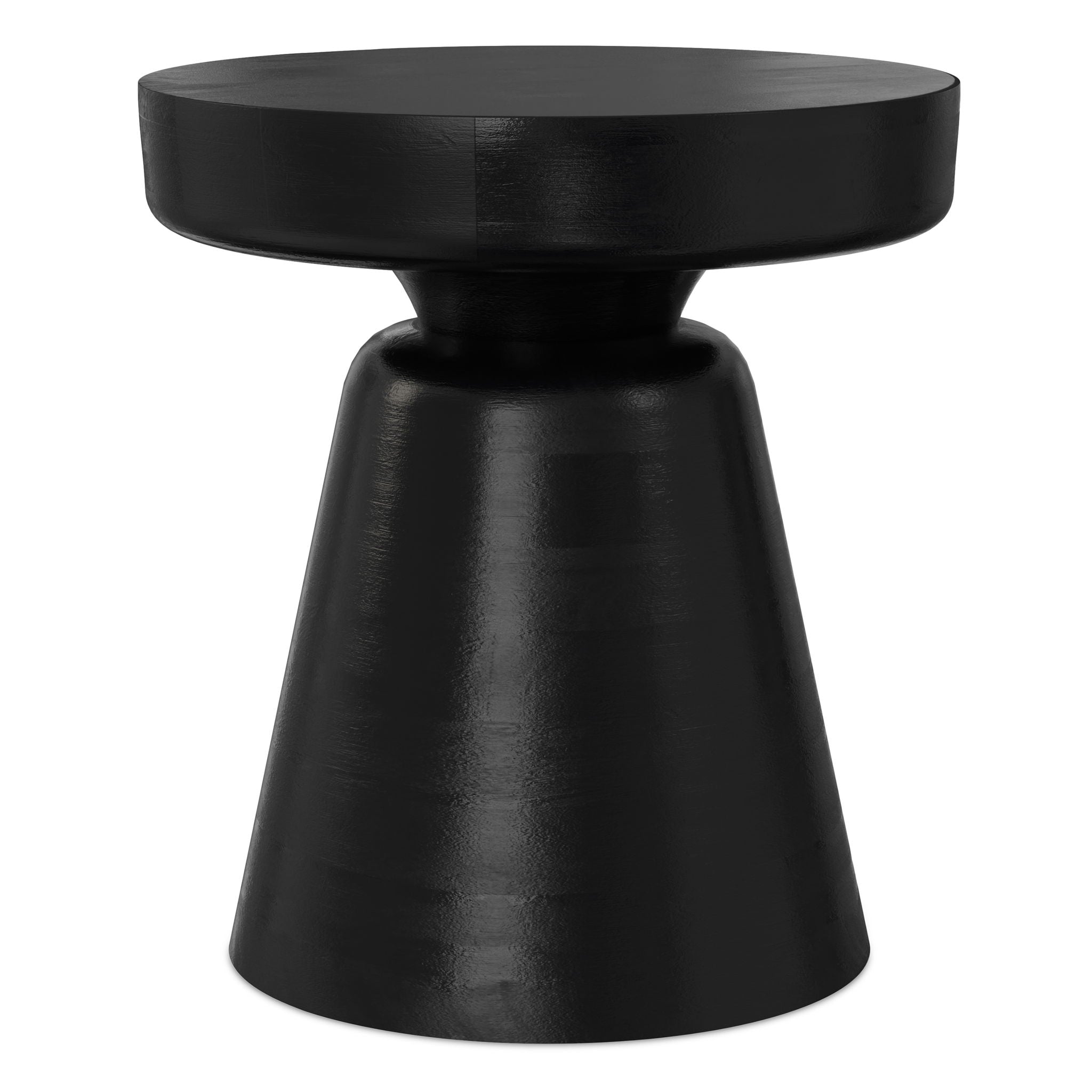 Solid wood pedestal accent table in a matte black finish