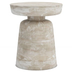 Solid wood pedestal accent table in a matte white finish