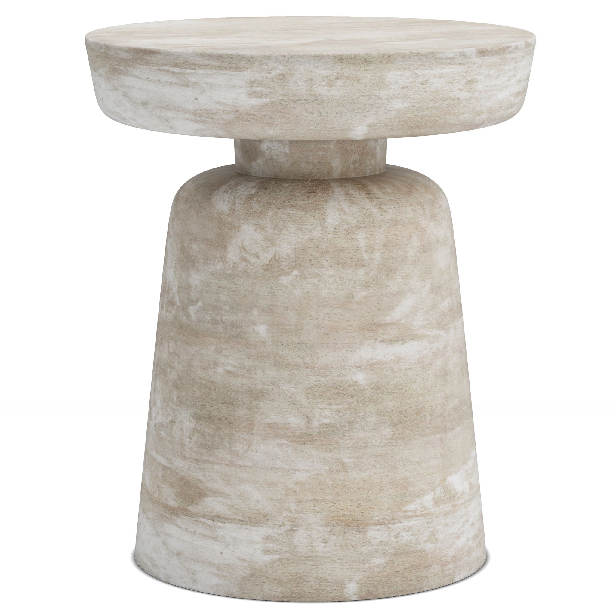 Solid wood pedestal accent table in a matte white finish
