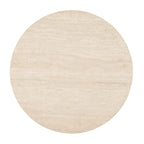 Overhead view of the Elodie End Table's travertine top, showing natural veining and bullnose edge.