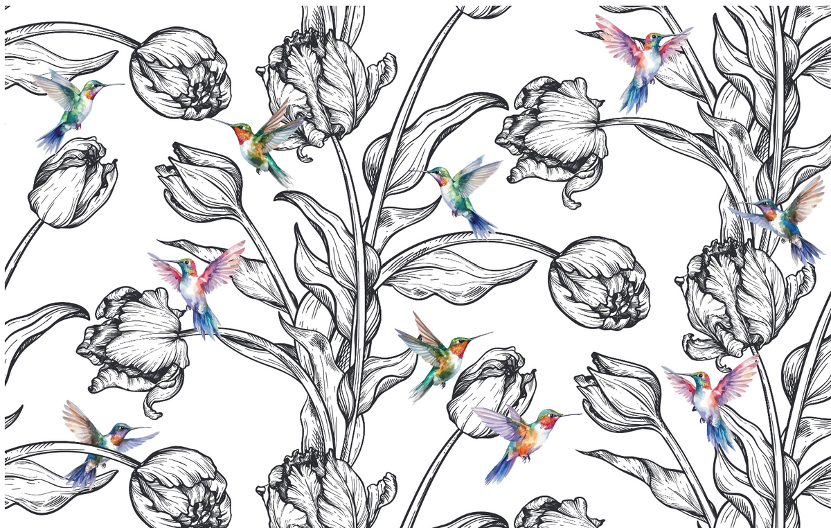 The Céleste Mural | Botanical Ink & Hummingbirds