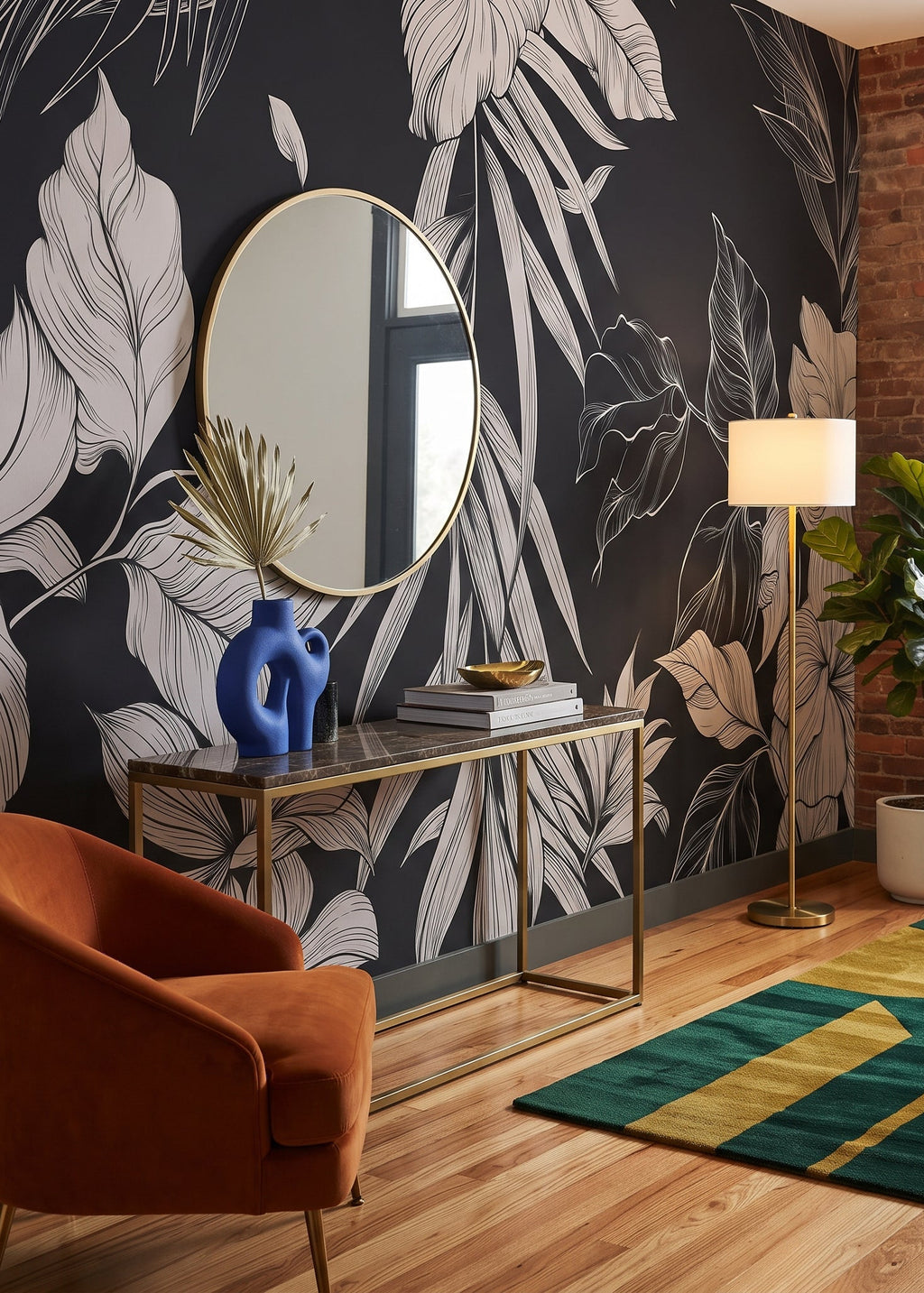 Sidonie Mural | Midnight Botanical Line Art