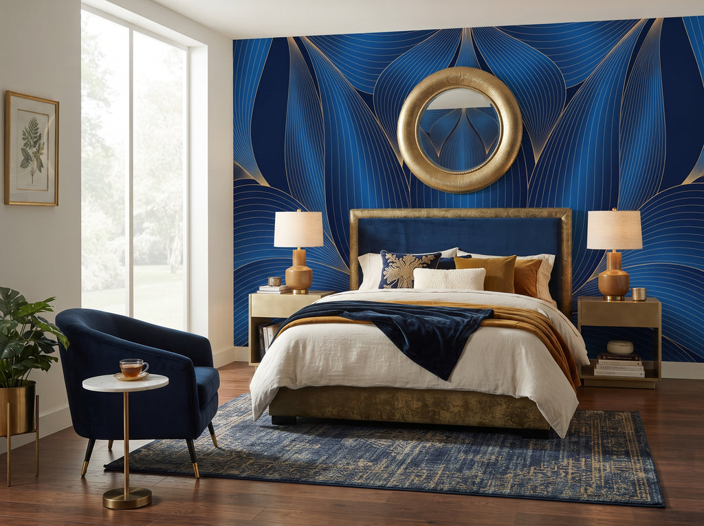 The Théodine Mural | Midnight Art Deco Waterlily