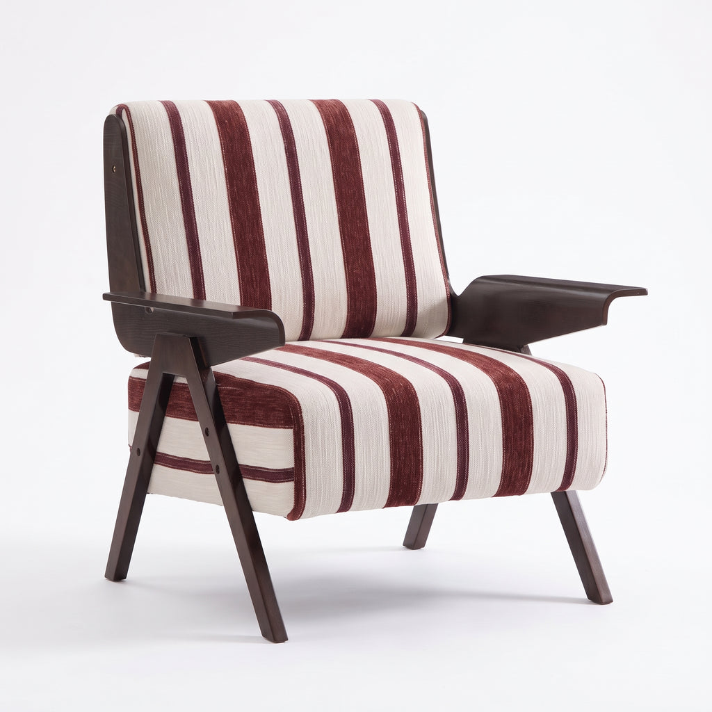The Odette Accent Chair | Burgundy & Ivory Stripe
