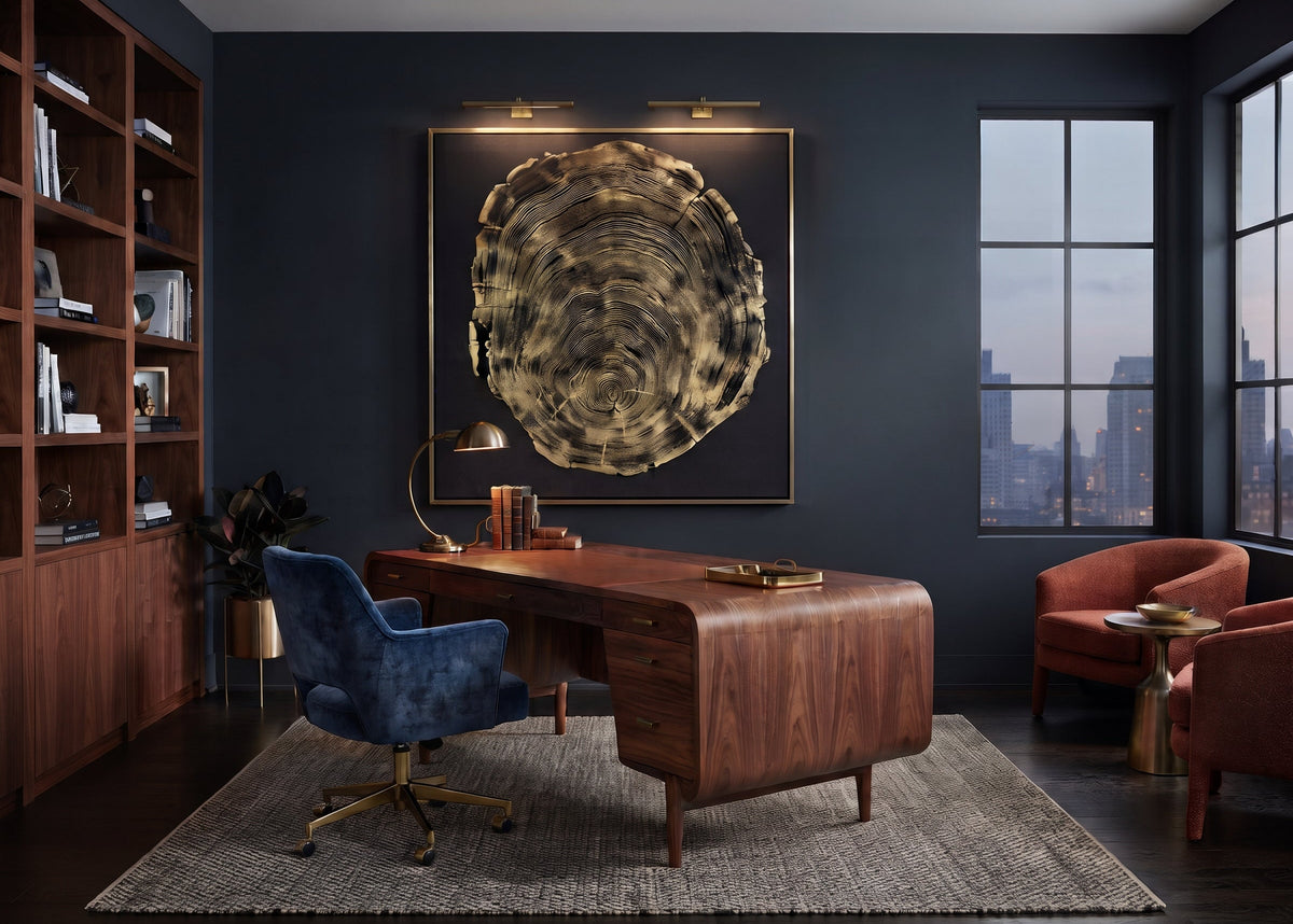 The Noire Wall Art | Gold on Black Redwood Woodcut