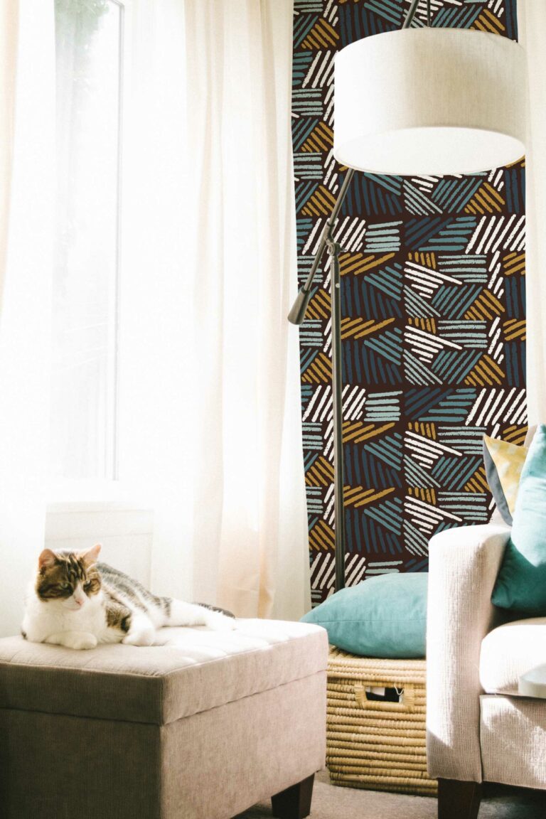 The Colette Wallpaper — Woven Crosshatch — handdrawn colorful bliss self adhesive
