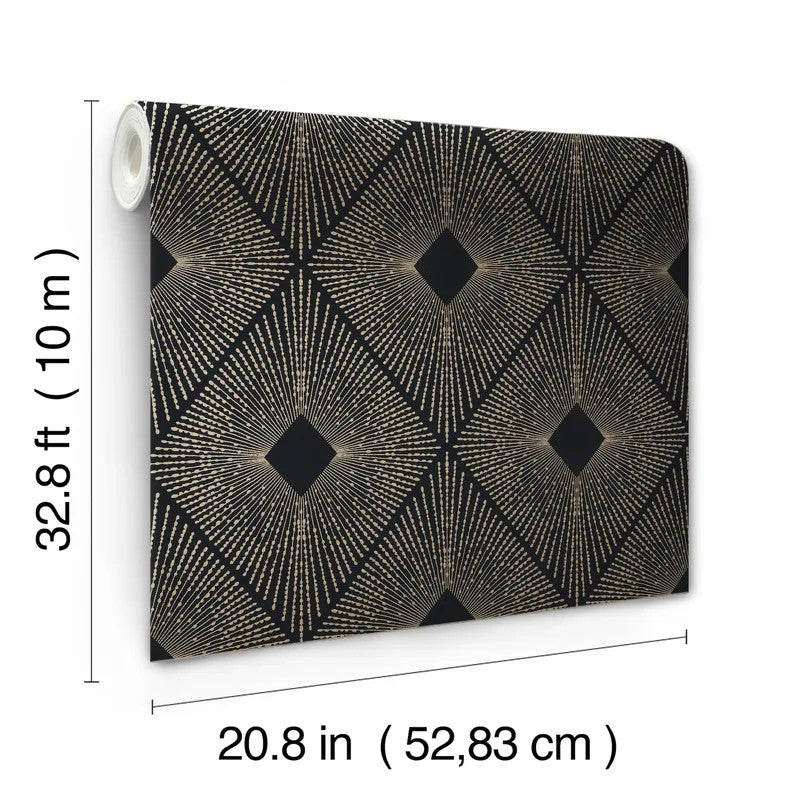 Harlowe Black & Gold wallpaper styled in a modern living room