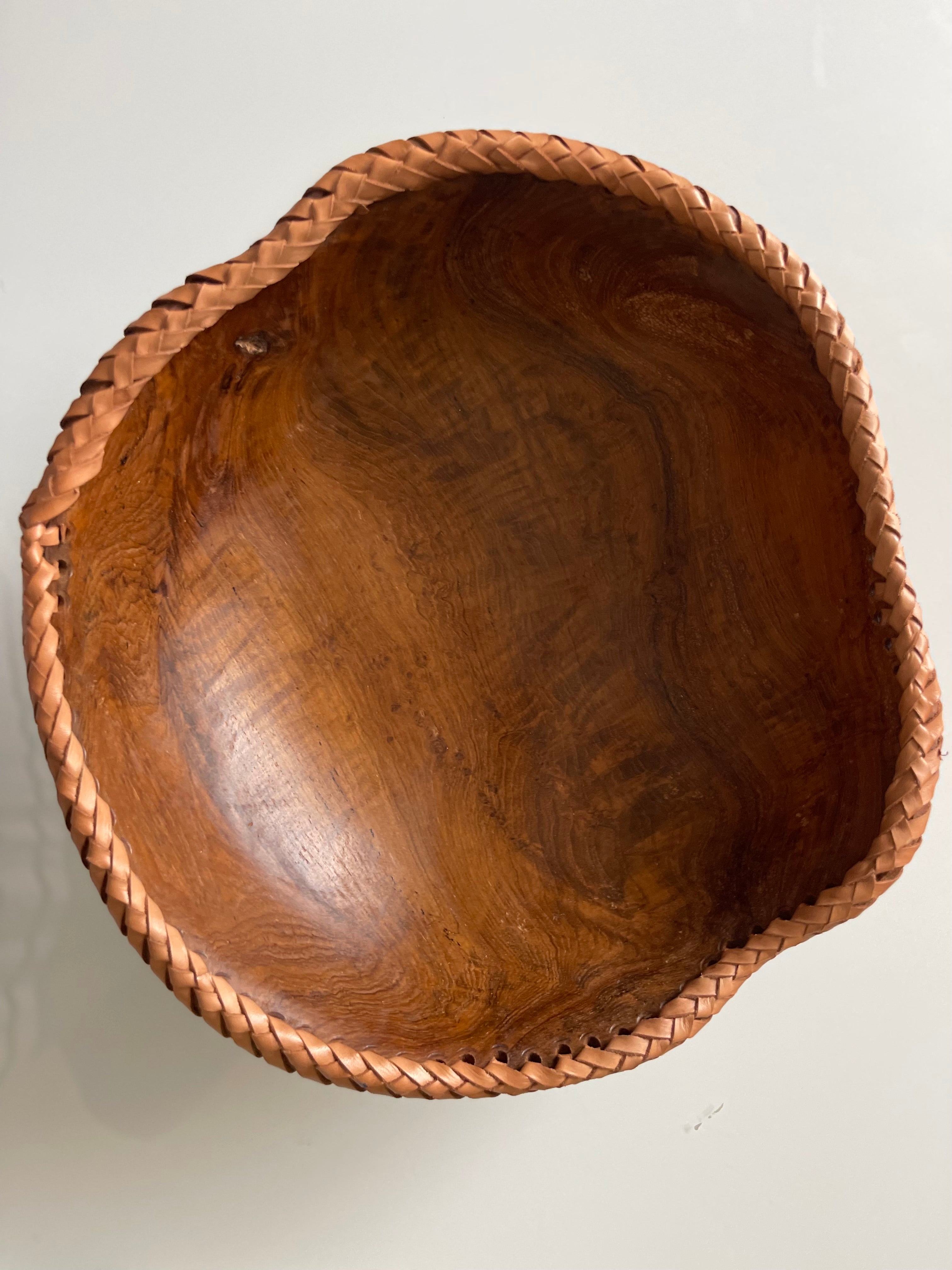 The Brigitte Bowl — Whipstitched Teak — element joie stitched bowl white