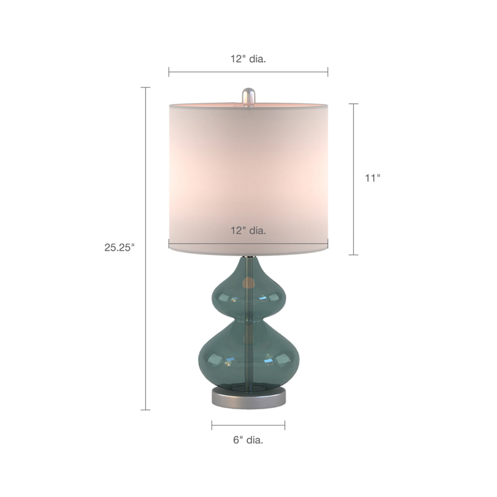 Dimension diagram of the Léonie Table Lamp showing 25.25 inches high, 12 inch shade diameter, 6 inch base diameter